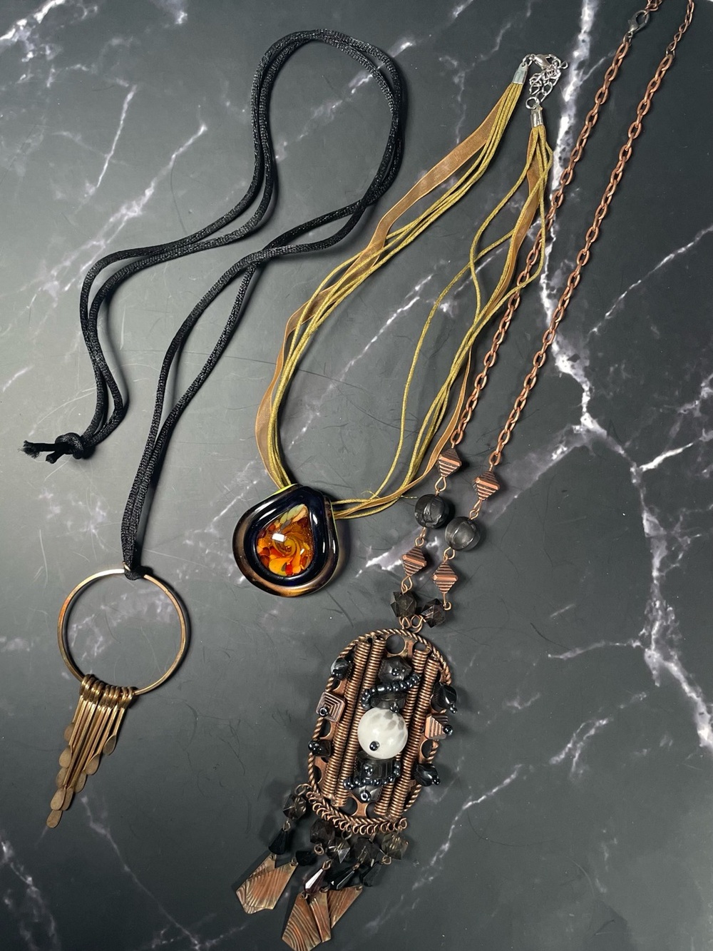 Artisan Boho Statement Necklace Bundle - 3 Piece Eclectic Steampunk Lot